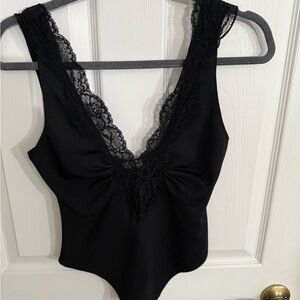 Black Lace Trim Bodysuit